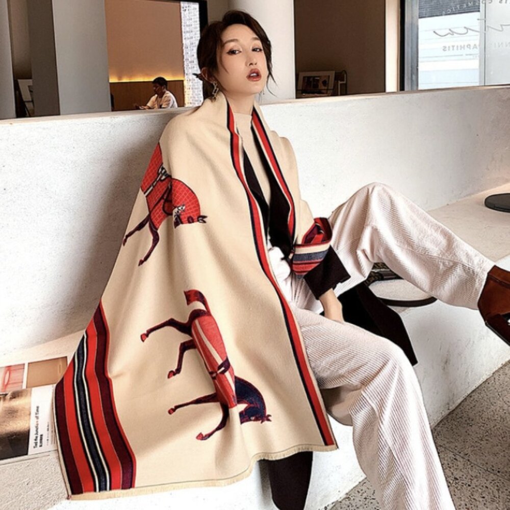 Horse Design Cashmere Blend Pashmina/Shawl - 180 x 65 cms